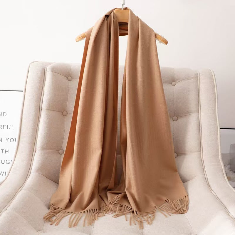 K043 Thickened girls scarf winter women&#039;s knitting 2024 new imitation cashmere thread couple solid color dual use