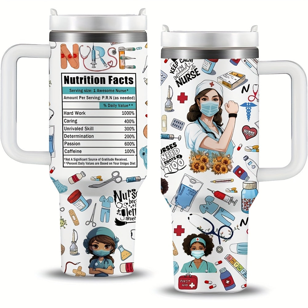 TEMU 40oz Stainless Steel Nurse - Inspirational Nurse Appreciation & Graduation Gift, Coffee Travel Mug With Humorous Medical Illustrations, 304
