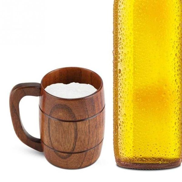 1Pcs Natural Wooden coffee mug Retro Capacity Tea Water beer coffee cup Classic Wood Drinking Mug with HandleM240803