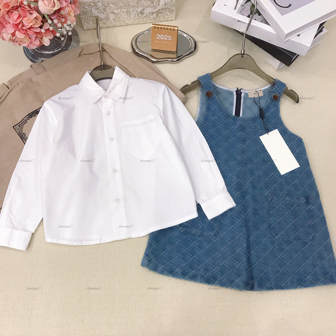 Top girls dress set Autumn Long-sleeved shirt set skirt child overskirt kids designer clothes Baby shirt and dress A088X03N031