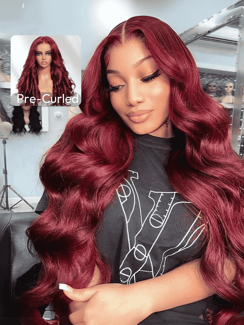 Halloween's Hottest Fiery Elegance Plum Wine Red Colors Loose Wave Hair 13x4 Pre-Everything Lace Frontal