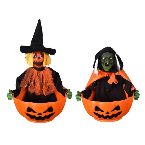 Halloween Decoration Animated Candy Bowl With Glowing Eyes Sounds Pumpkin Witch Candy Dish for Treat or Trick Party Candy Holder 240913