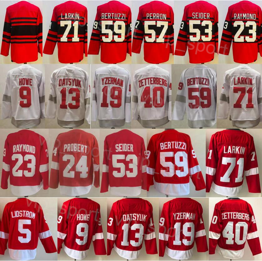 Reverse Retro Hockey 71 Dylan Larkin Jerseys 19 Steve Yzerman 13 Pavel Datsyuk 40 Henrik Zetterberg 24 Bob Probert 23 Lucas Raymond 53 Moritz Seider
