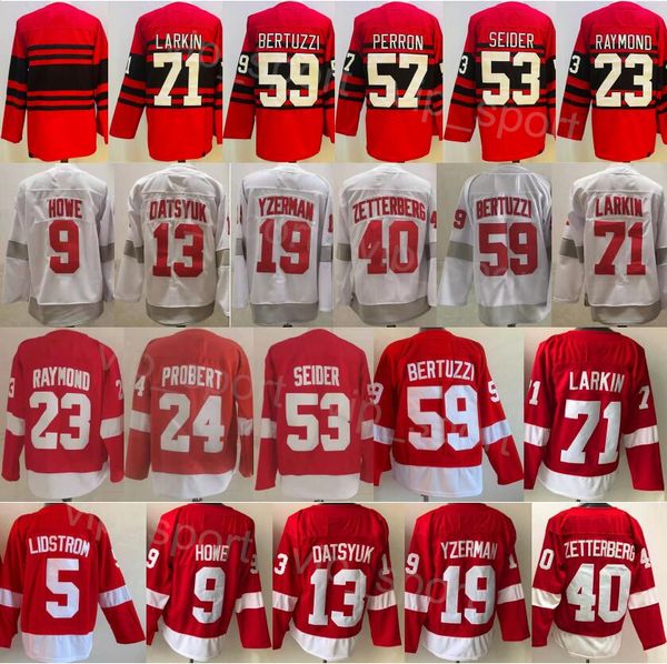 Reverse Retro Hockey 71 Dylan Larkin Jerseys 19 Steve Yzerman 13 Pavel Datsyuk 40 Henrik Zetterberg 24 Bob Probert 23 Lucas Raymond 53 Morit