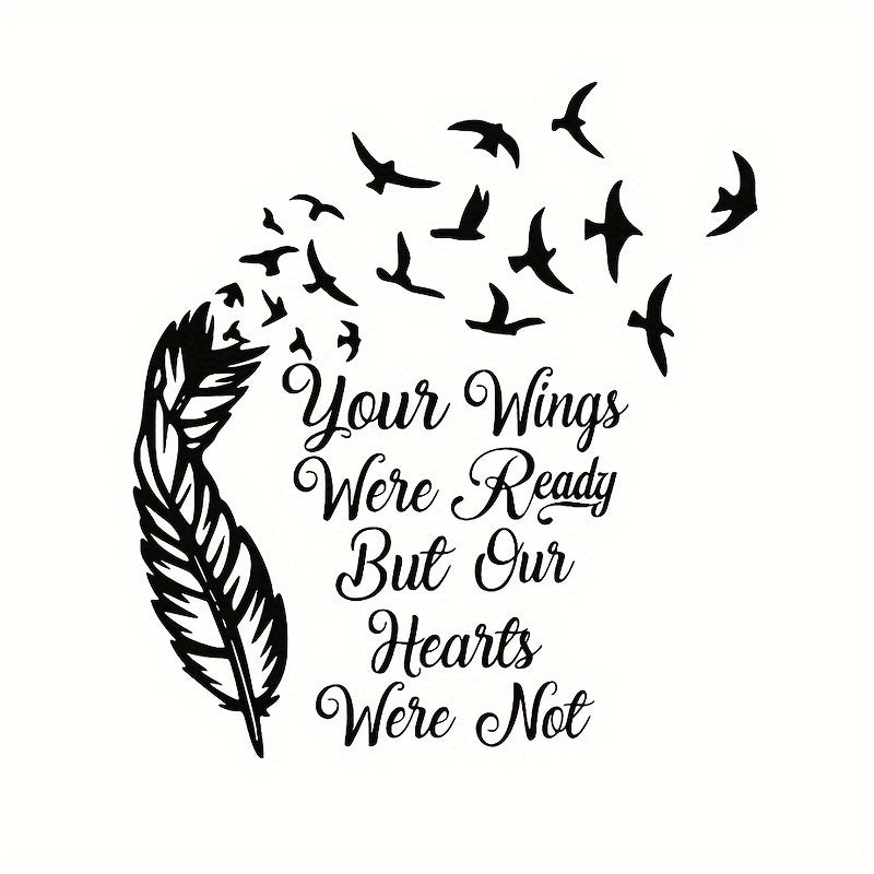 TEMU Your Wings Ready But Our Hearts Not Vinyl - Reusable Black & White & Birds Decal With Cursive Lettering For Car, Truck, Laptop, Windows -