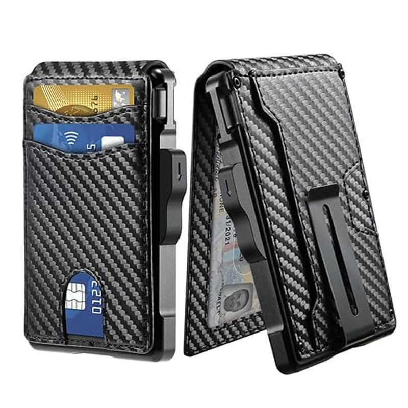 Free Shipping Designer Bag Hot-selling Automatic RFID Card Holder Metal Wallet Men&#039;s High-end Foldable Leather Carbon Fiber Card Case Business