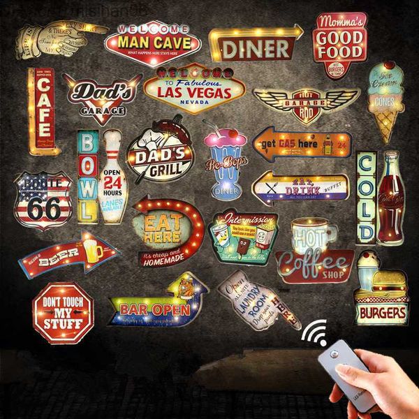 Metal Painting Remote Controller LED Neon Signs For Beer Bar Cafe Garage Kitchen Vintage Home Decor Wall Painting Light Metal Plaque SH19091