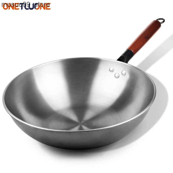 Other Cookware Chinese Wok Uncoated non-stick 34cm Wok Steak and Egg Frying Pan Removable Wooden Handle Dishwasher Completely Kitchen Cookwa