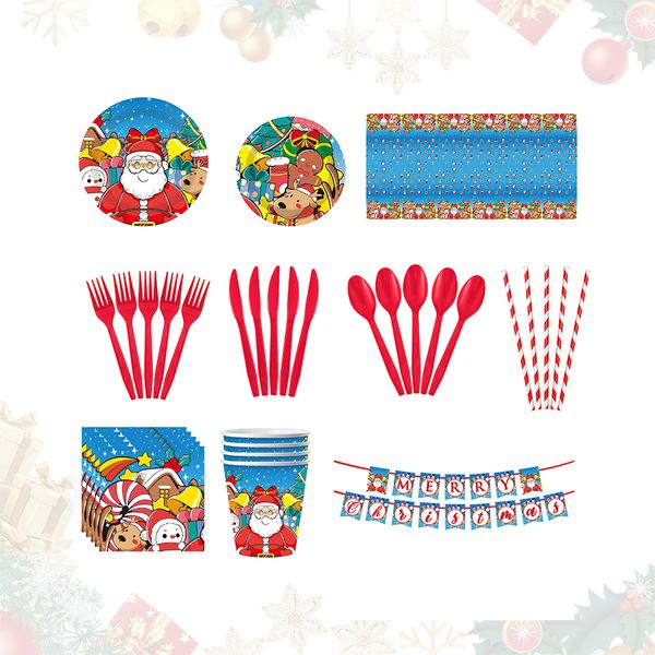 Christmas Santa Tableware Set :10 pcs Each of 7&#039;&#039;,9&#039;&#039; Paper Plates, 10 Oz Cups, forks, spoons, knives and 5.4&#039;&#039