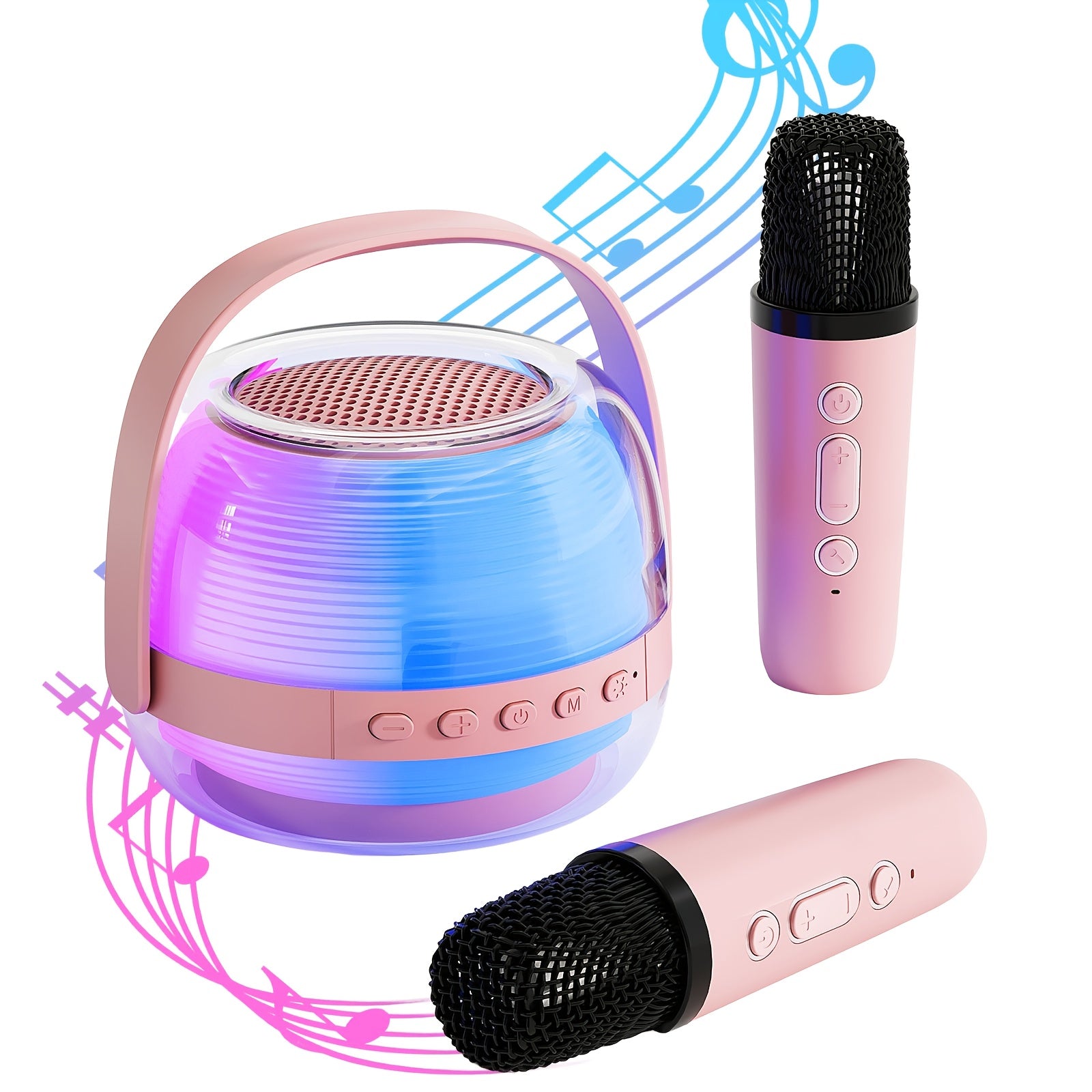 TEMU 3pcs Portable Mini Karaoke Machine With 2 Wireless Microphones - Usb Charging, Wireless Speakers For Birthday Party And , Led Light Karaoke