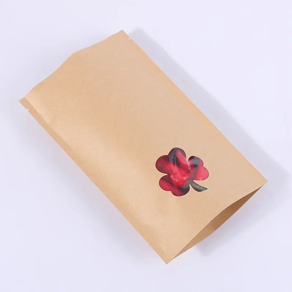 wholesale Aluminum Foil Kraft Paper Bags with Window Snack Food Sealed Bag Dried Tea Grain Candy Zipper Lock Stand Up Wholesale ZZ