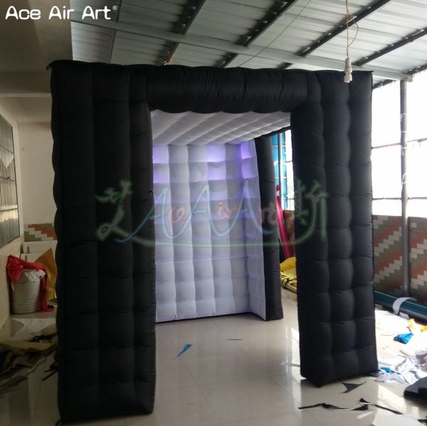 Black 2.4m LED Lighting Inflatable Photo Booth Cube Tent Customized Color Photo Backdrop Canopy with Curtain for Party and Events