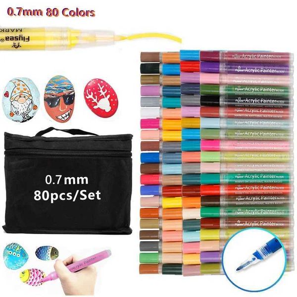 Markers 80 Colors Acrylic Paint Pens for Rock Painting Water Based Paint Markers Stone Glass Easter Egg Wood and Fabric Painting H241215