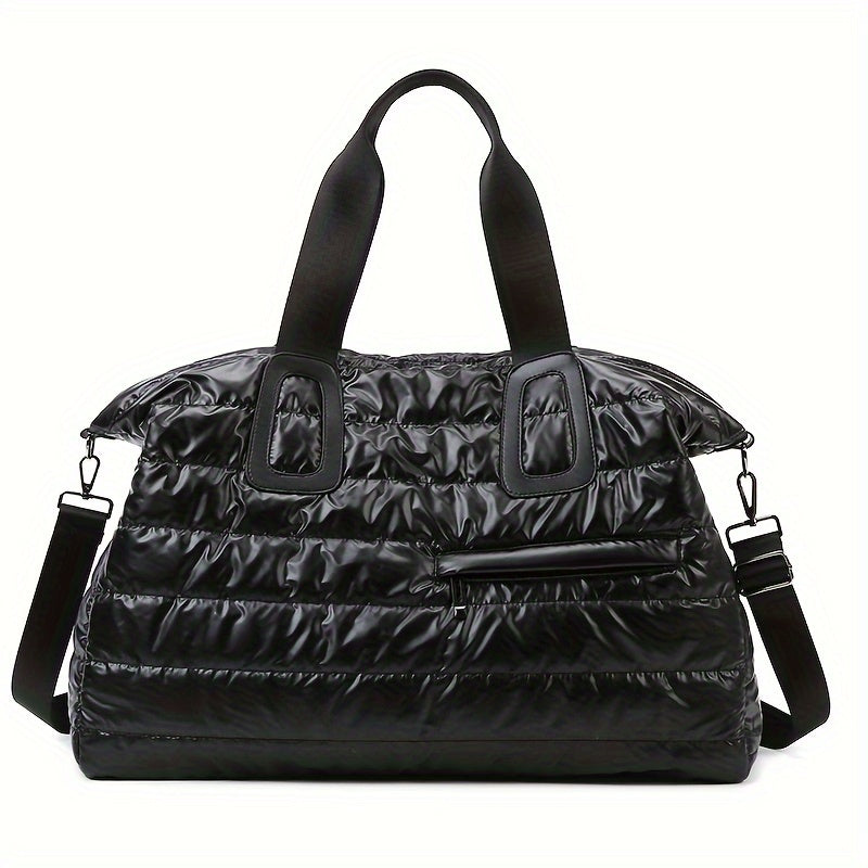 TEMU Puffer Quilted Sport Gym Fitness Bag, Fashion Large Capacity Travel Duffle Bag, Portable Padded Weekender Overnight Bag