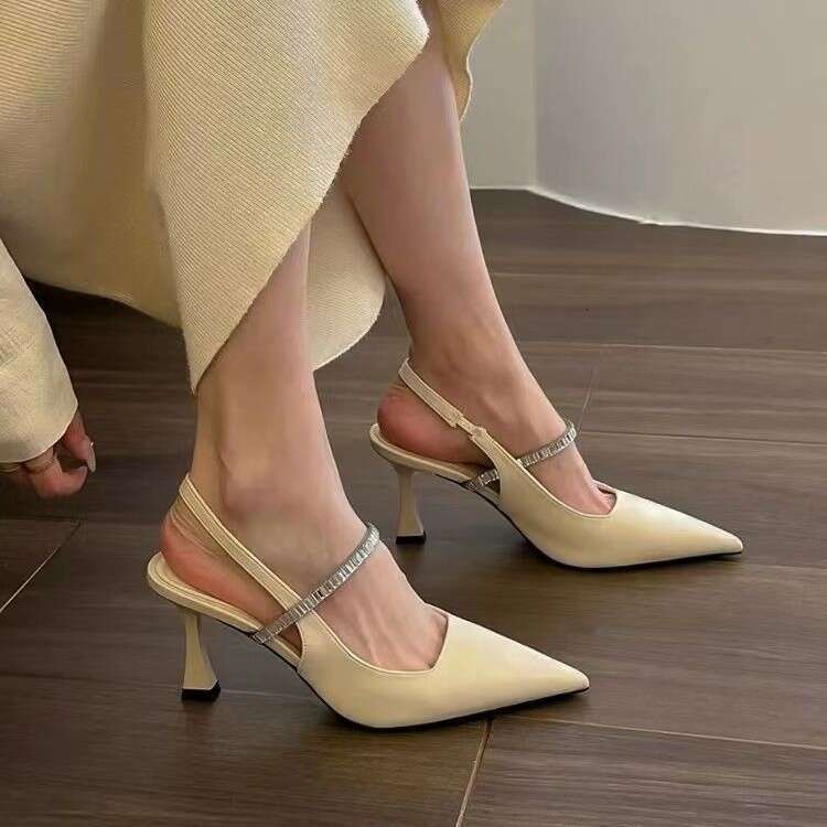 French Style High-Quality Pointed Toe High Designer Shoes Heels with Rhinestones, Niche Design, Suitable Dresses, Single Shoes, Sandals for Women, B