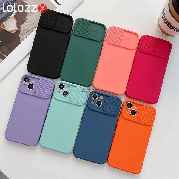 Cell Phone Cases Slide Camera Protection Candy Color Soft Silicone Phone Case For iPhone 15 14 13 12 11 Pro XS Max X XR 7 8 15 Plus Bumper C