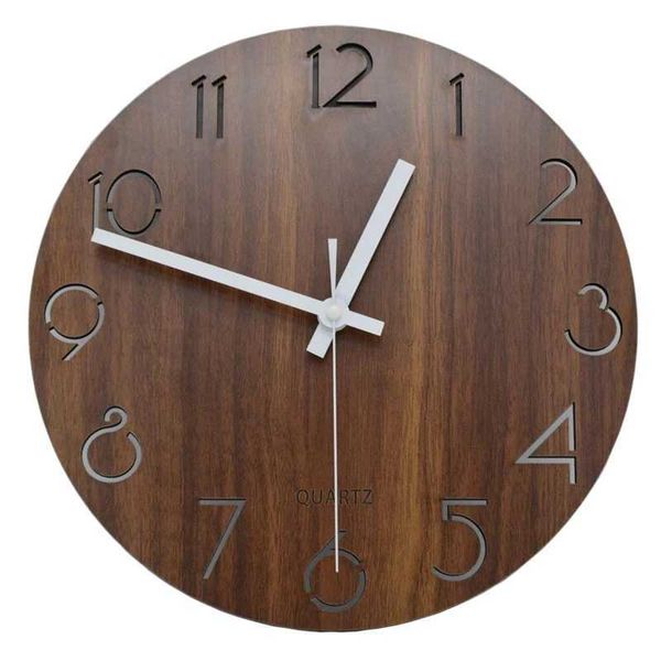 12 Inch Vintage Arabic Numeral Design Rustic Country Tuscan Style Wooden Decorative Round Wall Clock M250212