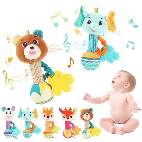 Soft Stuffed Animal Rattle Hand Grip Baby Rattles Toys Shaker Crinkle Squeaky Sensory Soothing Toy for Toddler Children GiftsC250121