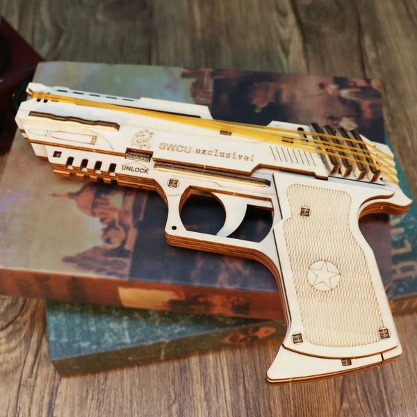 3D Wooden Puzzle Model Building Kit Mechanical Rubber Band Gun Toy DIY Brain Tearer Birthday GiftT250110