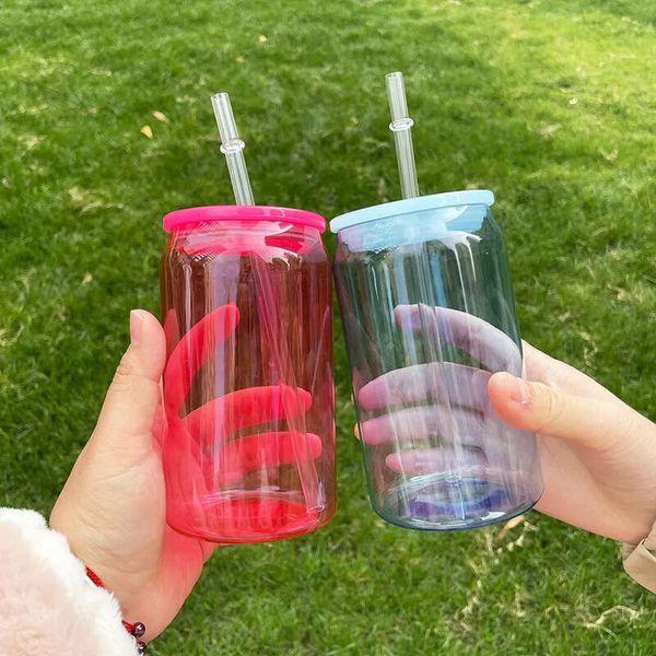 Bulk Coffee Drink Wholesale Cold Cup Recyclable BPA Free Unbreakablea 5 Colors Mixed 16Oz Colored Clear Plastic Can With Pp Lids For UV DTF