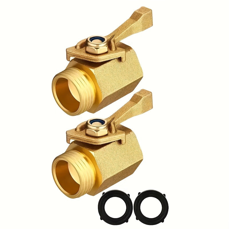 TEMU 2 Pack Heavy Duty Brass Garden Hose Shut Off Valve 3-4 Inch Garden Hose Connector With Hose Washers Solid Brass Water Hose Shut Off Valve