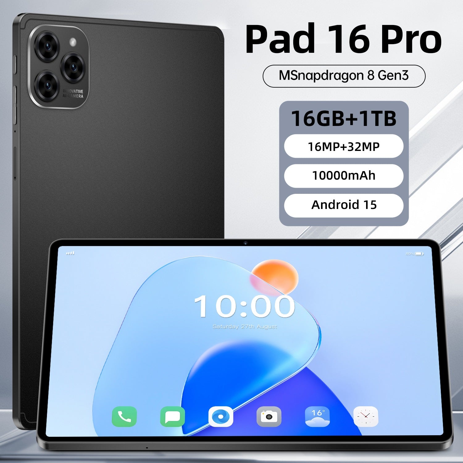 New Pad 16 Pro 10.1inch Tablet PC Smart 16GB RAM 1TB ROM 10Core OLED Screen 16MP Computer Tablets Pads Notebook Student