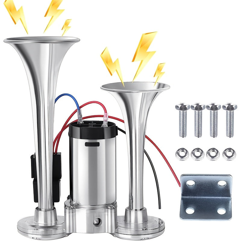 TEMU Super Loud Air Instrument, Universal Electric Dual Instrument Air Instrument, Air Compressor, Air Pump, For Any 12-24v Vehicle, Car Diy Kit,