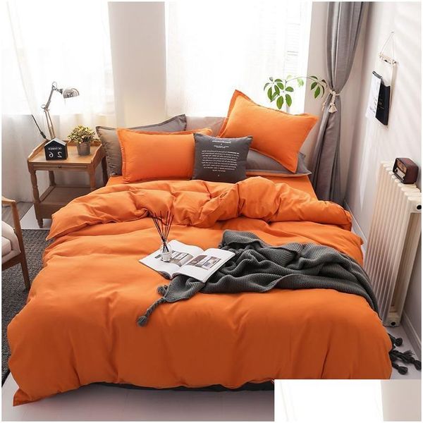 Bedding Sets Winter Solid Orange Color Set Flat Bed Sheet Duvet Cover Pillowcase Queen Full Single 221208 Drop Delivery Dhwau