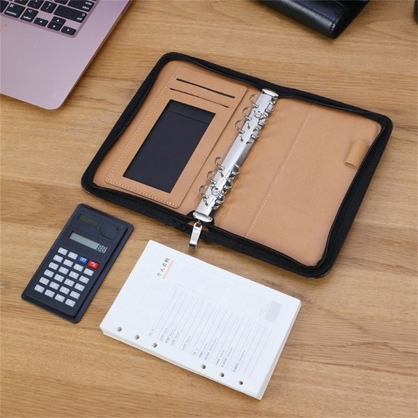 Notepads PU Leather Cover A6 Zipper Notebook Loose-Leaf Business Notepad With Calculator 220914