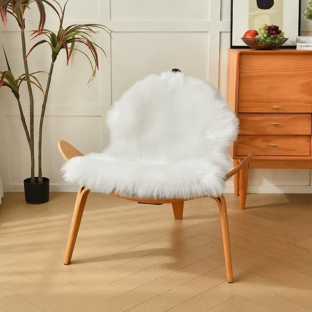 TEMU 1pc Fur Chair Seat Cover, White Plush Rug, Soft Area Rug For Bedroom, Fluffy Rug, Living Room Shaggy Rug, Shaggy Carpet
