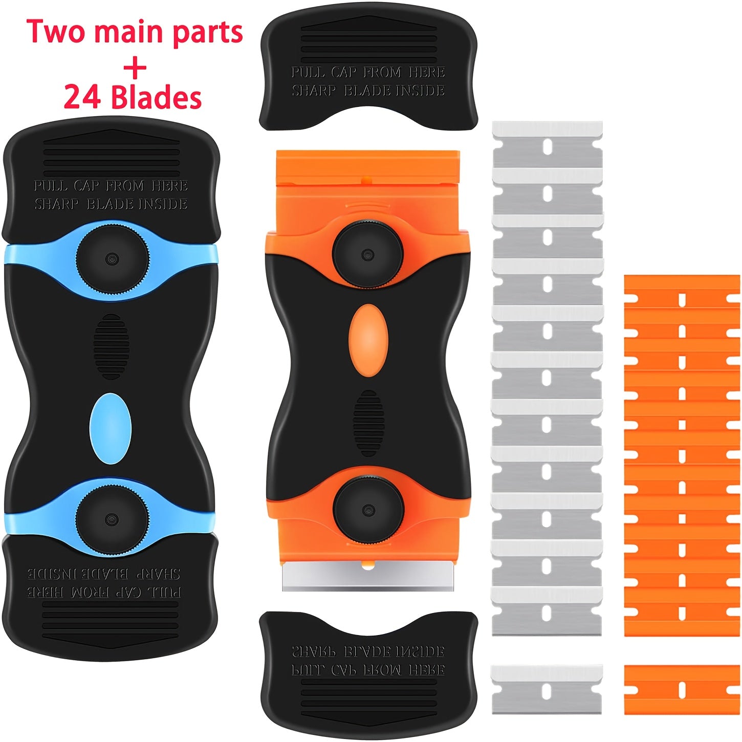 TEMU 2pack Scraper, 2-in-1 Scraper Tool For Cleaning With 12pcs Plastic Blades And 12pcs Metal Blades, Cleaning Razor Scraper For Decals, Stickers,