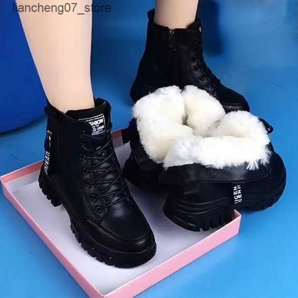 Casual Shoes 2024 Winter Warm Fur Boots Casual Autumn High Heels Zipper Shoes Warm Wool Platform Boots for Women Black Female Botas J241130