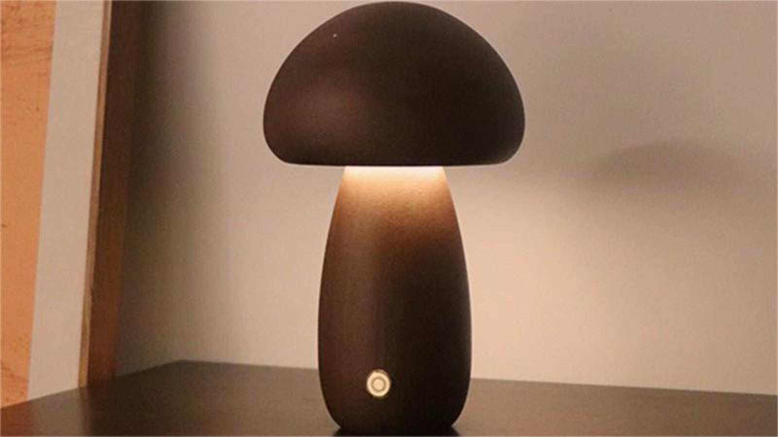 Moody Mouse Mushroom Touch LED Lamp: Nature's Elegance Illuminated Walnut - B
