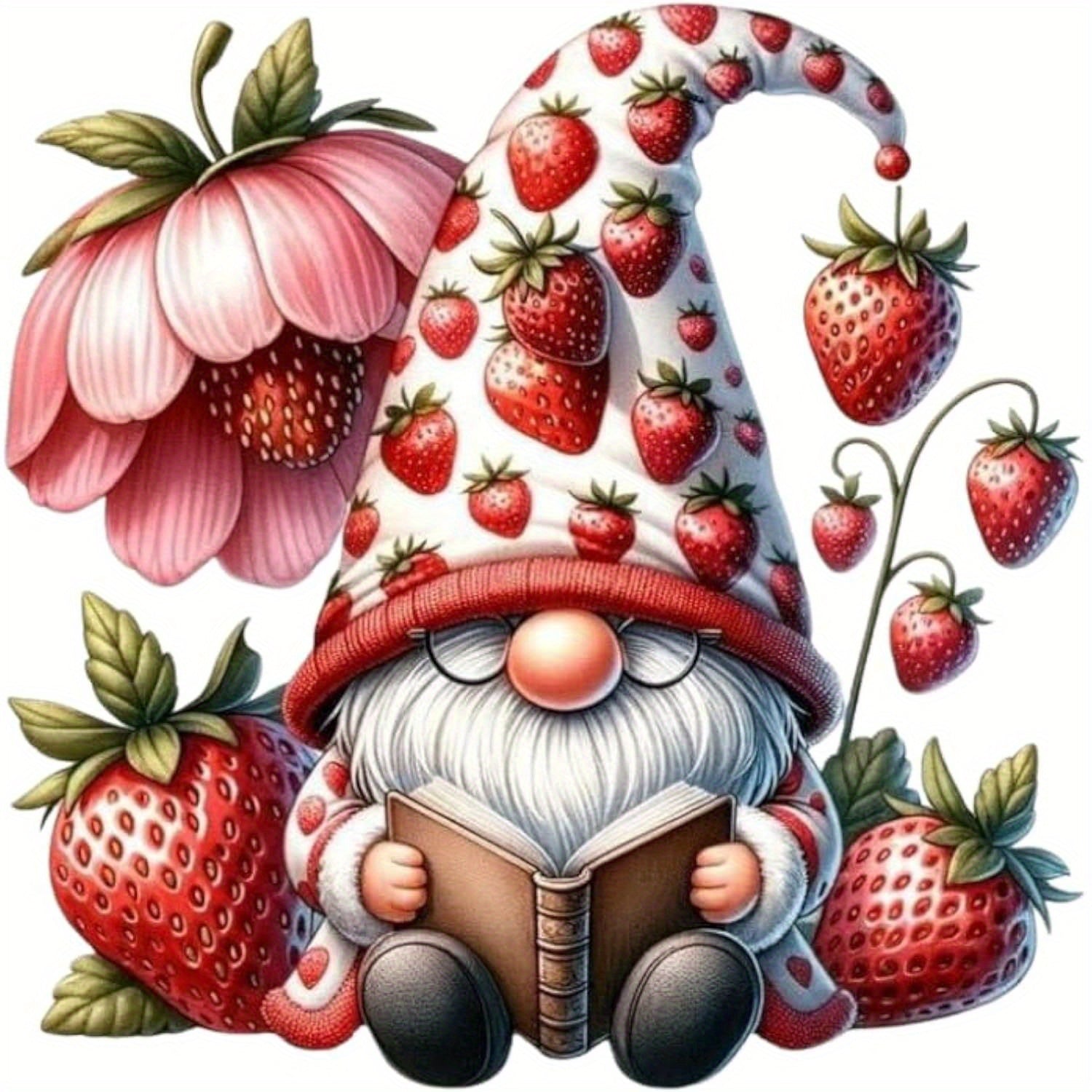TEMU Adorable Gnome With Strawberries Vinyl Decal Sticker - Matte Self-adhesive Car Window & Home Decor For Drink Tumblers, Laptop, Phone, Glass, -