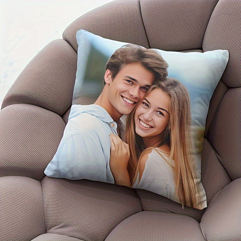 TEMU Personalized Photo Cushion Cover, Custom Polyester Couple Pillowcase, Single-sided Print, Diy Decorative Throw For Rooms, Zipper Closure, Hand