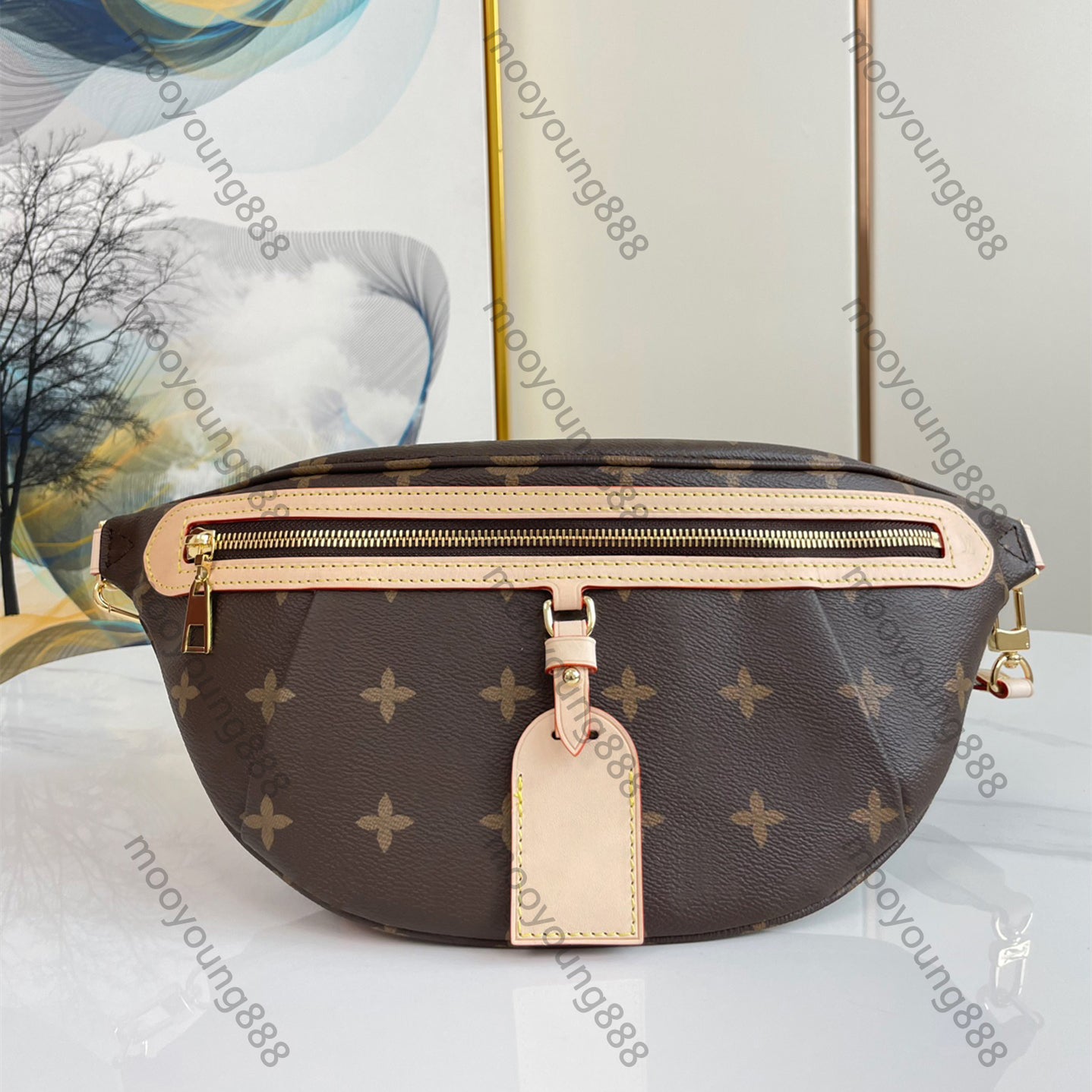 12A Upgrade Mirror Quality Designer 38cm High Rise Bumbag Luxurys Womens Handbags Brown Coated Canvas Bags Casual Zipper Purse Crossbody Shoulder St