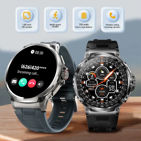 V69 1.85 Inch HD Bluetooth Call Smart Watch Men Sports Fiess Tracker Heart Monitor 710mAh Smartwatch For Android iOS Phone watch