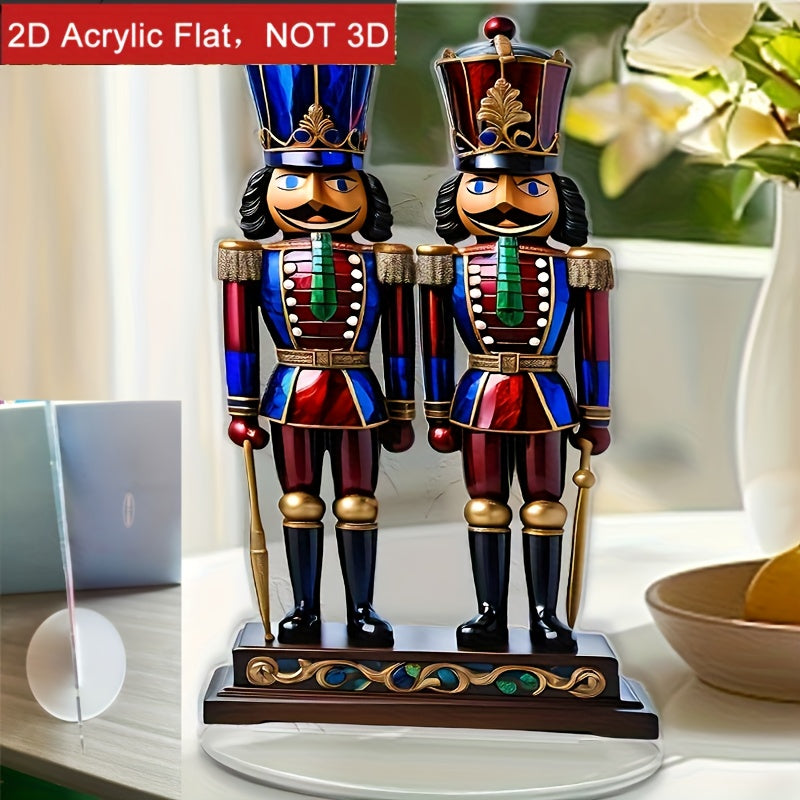 TEMU 2d Flat, Nutcracker Soldier Statue With Base - 8"x5.4" Festive Tabletop Decor, Holiday Enthusiasts, Unique Office & Home Display Accessory,