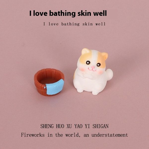 Cartoon mini kitten, cat food, bath basin, miniature scene, resin creative crafts, office desktop ornaments