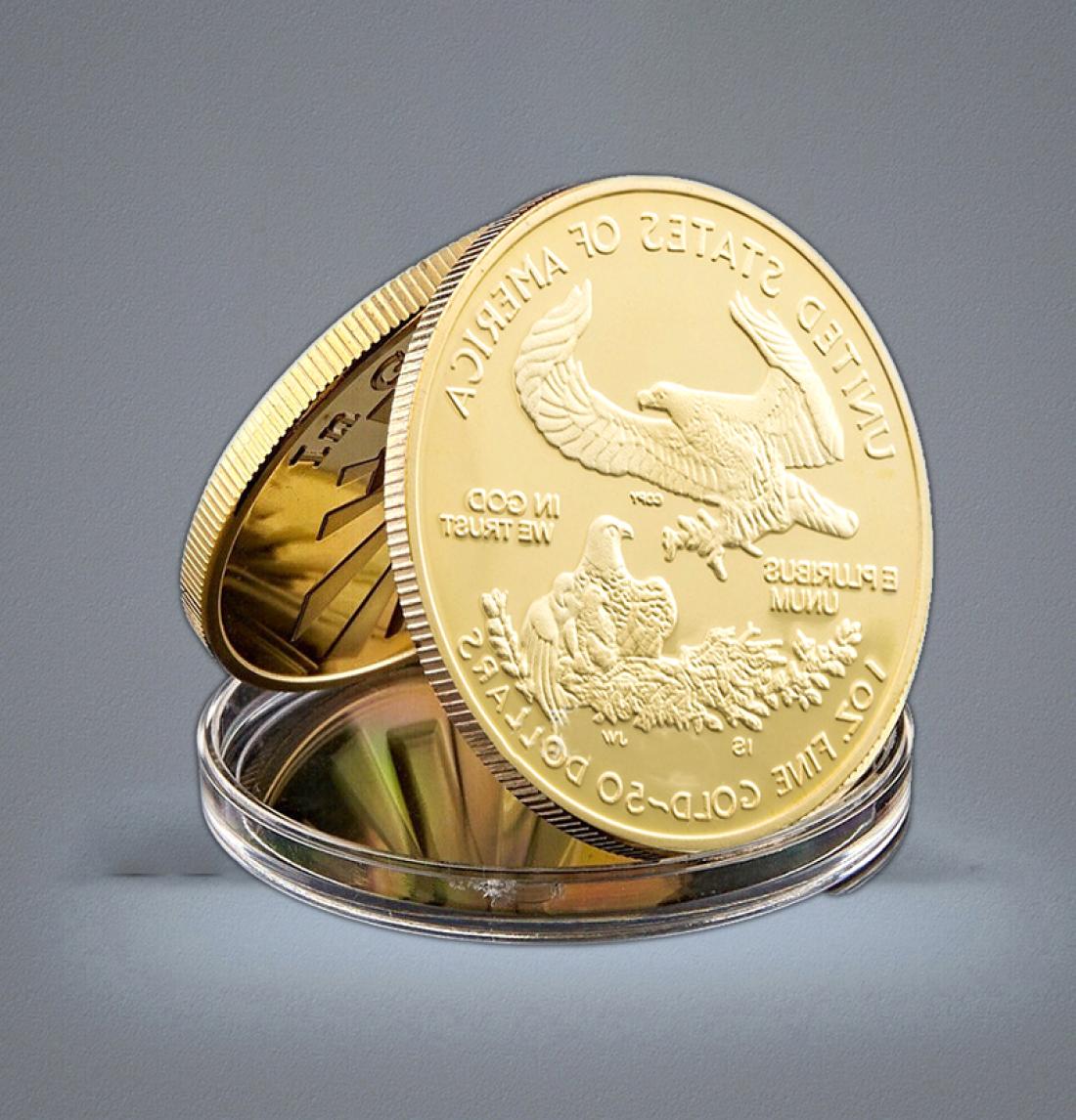 American Statue Of Liberty Craft EPluribus Unum 50 Dollar 1OZ 24K Gold Plated Commemorative Eagle Claw Collection Coin3070326