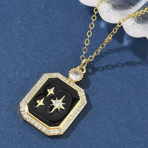 Collares colgantes rectangulares de esmalte y circonita cúbica transparente con micropavé de latón para mujer