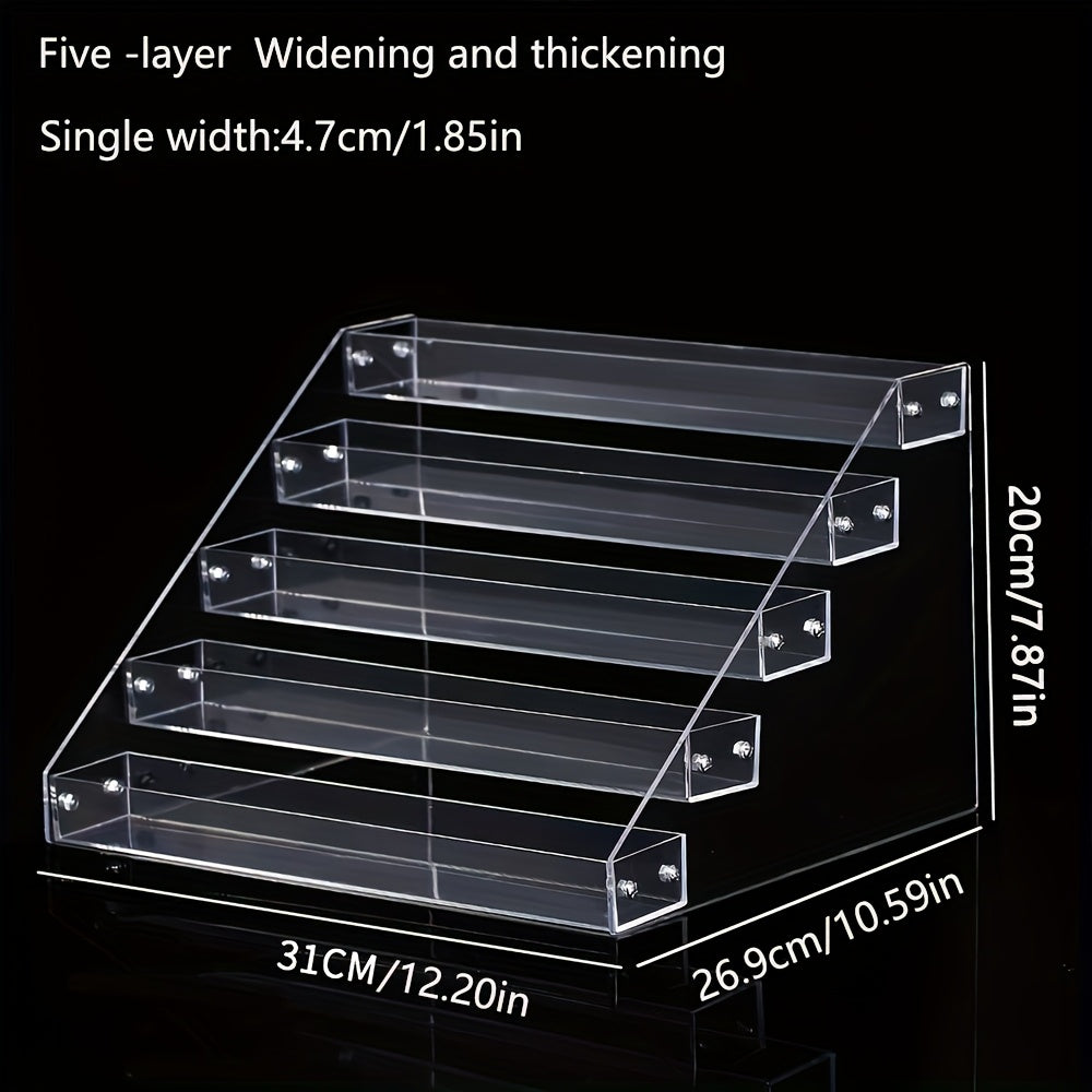 TEMU 5 Tiers Clear Transparent Acrylic Cosmetic Organizer, Multi-compartment Display Stand For Perfume, Lipstick, Foundation & Skincare, Nail Polish