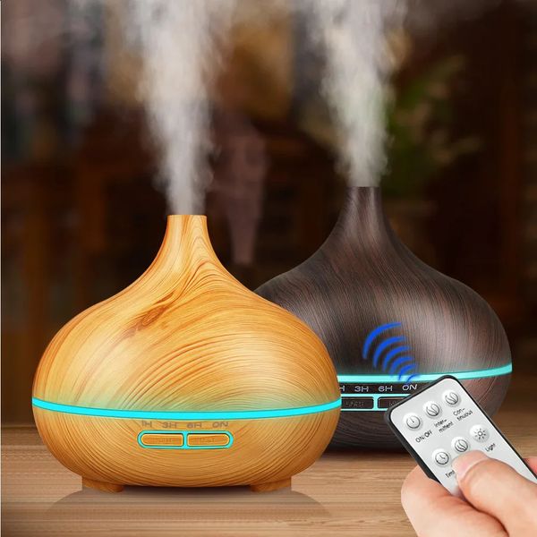 500ml Air Humidifier Aromatherapy Essential Oil Diffuser Wood Grain Ultrasonic Remote Control 7 Color Lights For Home Bedroom 250113