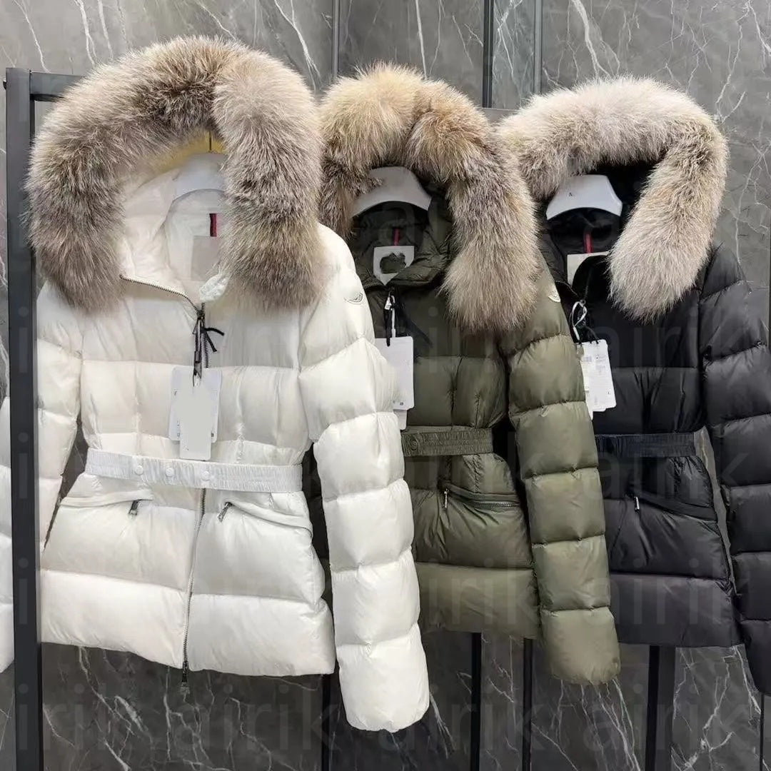 doudoune femme Womans designer winter boed short down jackets fur coats real raccoon hair collar Puffer jacket women parkas with belt lady cotton co