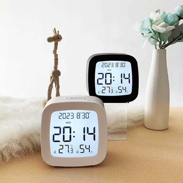 Led Alarm Clock With Backlight Battery Operated LCD Display Temperature Humidity Monitor For Home Use Office School Home Decor Y250114