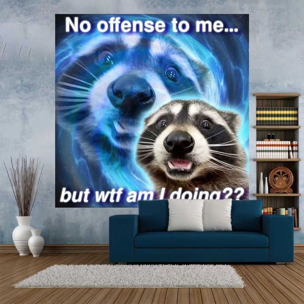Funny Animal Meme Tapestry Kawaii Raccoon Printed Wall Hanging Covering Carpets Bedroom Decoration Dorm BackdropC250205C250205