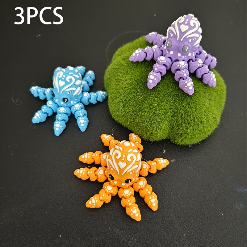 TEMU 3pcs 3d Printed Multicolor Octopus Statue - Decoration, Desk Decoration And Car Decoration, Scene Prop, Ideal Holiday Gift (no Electricity