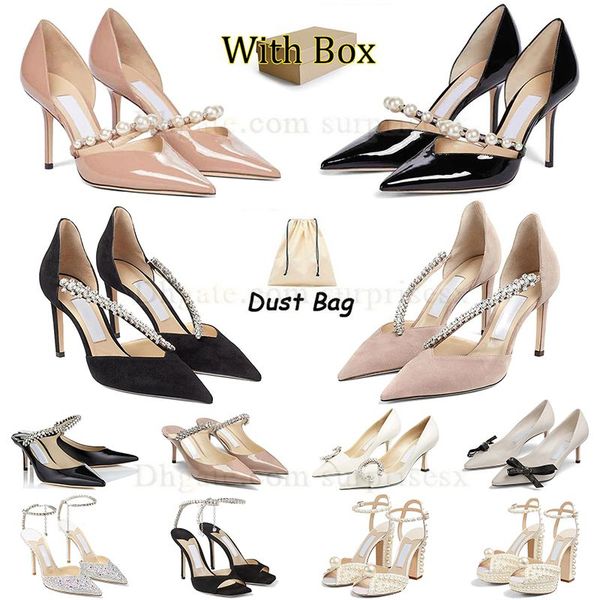 Top Quality Designer Heels Pearl Dress Shoes Refined Patent Leather Slippers Ankle Strap Dignified Wedding Holiday Dinner Evening Shoes High