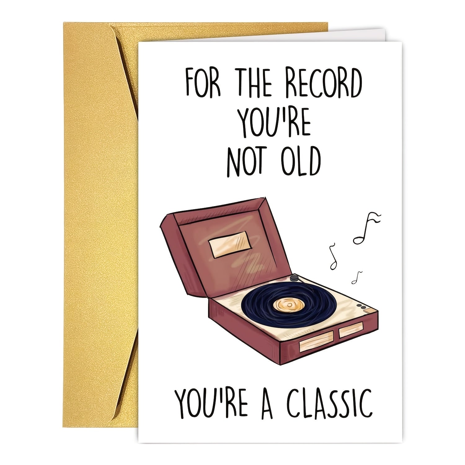 TEMU 1pc Vintage Record Player Design Birthday Greeting Card, Humorous 'you're ' Message, High-quality Paper, Suitable For Grandpa, Dad, Husband,
