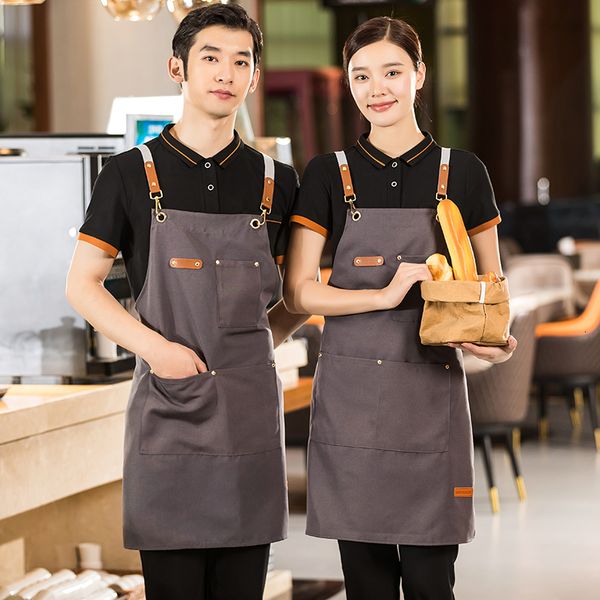 Aprons Fashion Waterproof Apron Canvas Adjustable Front Kitchen Cooking Baking Grill Bibs for Women Men Catering Waiter Uniform 230307